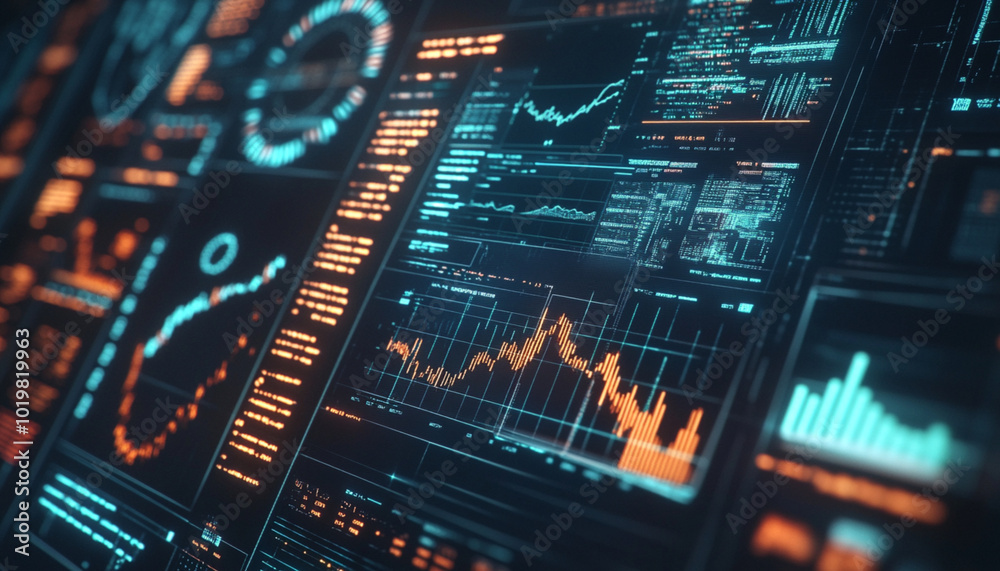 Fototapeta premium electronic circuit board with financial database style