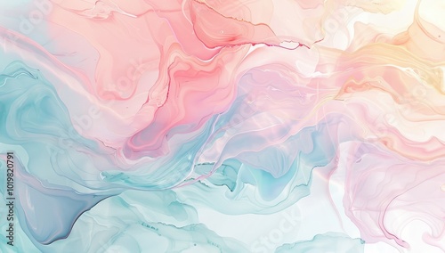 Abstract pastel watercolor background with a soft color gradient and fluid shapes. The design is a beautiful, delicate pattern of pastels, creating an elegant wallpaper or background