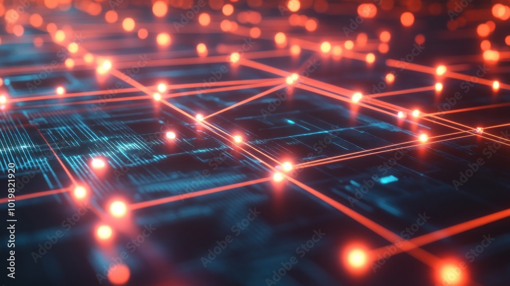 Abstract Digital Network with Glowing Lines and Nodes Abstract Digital Network with Glowing Lines and Nodes