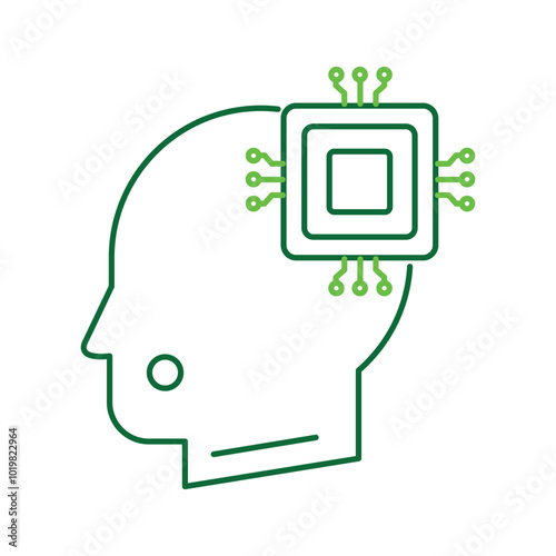 AI Integration with Human Neural Intelligence Vector Icon Design, future tech, AI head, tech innovation