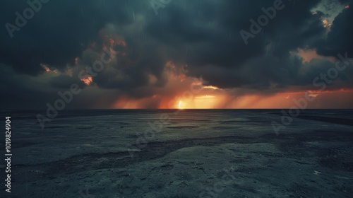 Thunderstorm showcases an abstract power. Lightning and rain fill the dark, stormy sky.