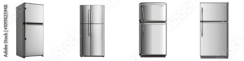 Set of a Stainless steel refrigerator, isolated on transparent background.