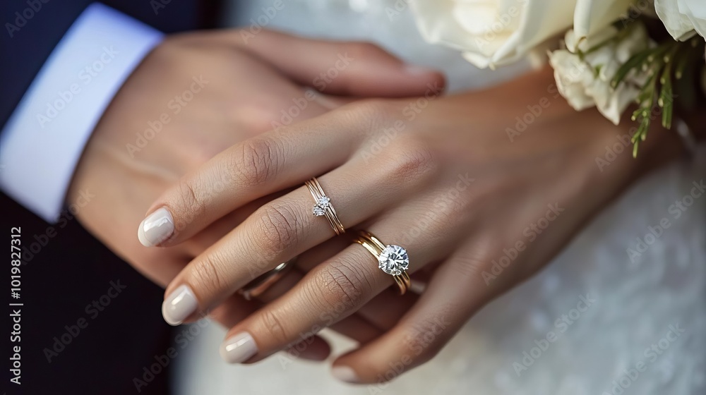 A couple holding hands with engagement rings visible, symbolizing the promise of marriage, engagement rings, love and commitment A couple holding hands with engagement rings visible, symbolizing the promise of marriage, engagement rings, love and commitment