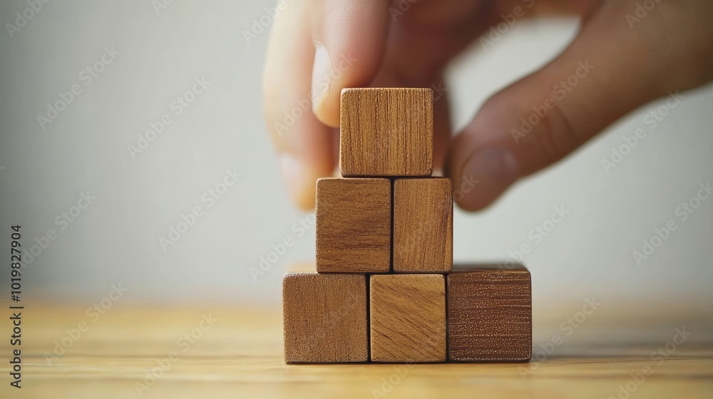Business growth success achievement concept, hand arranging wooden block stacking as step stair or ladder for planning development leadership and customer target group concept. Business growth success achievement concept, hand arranging wooden block stacking as step stair or ladder for planning development leadership and customer target group concept.