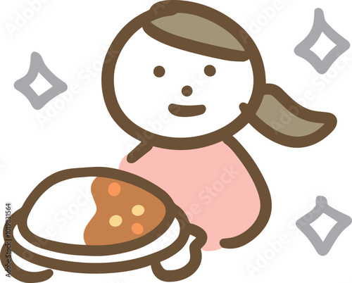 カレーライスを持っている女性