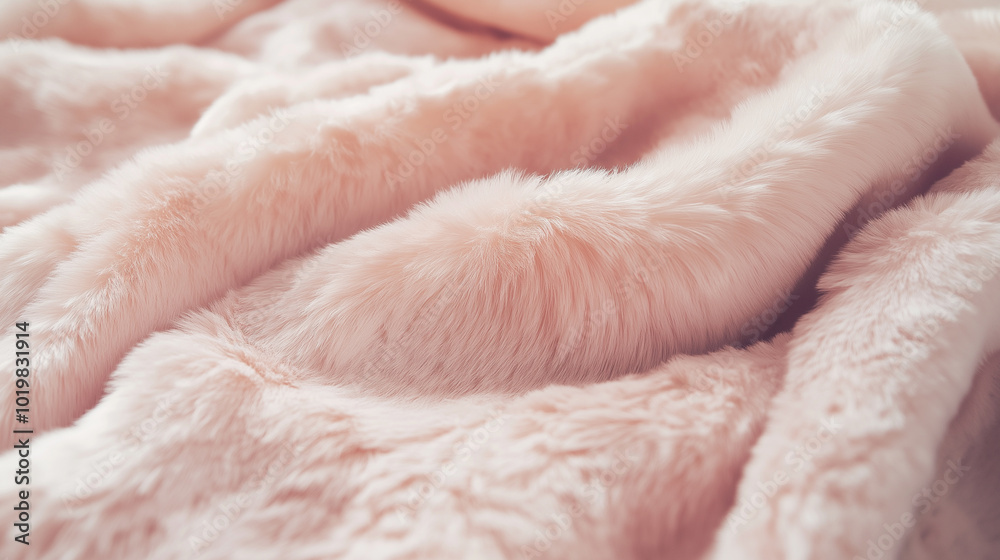 A soft and fluffy light pink faux fur fabric with gentle folds. A soft and fluffy light pink faux fur fabric with gentle folds.