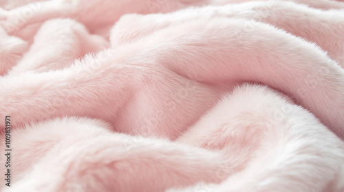 A soft and fluffy light pink faux fur fabric with gentle folds.  photo