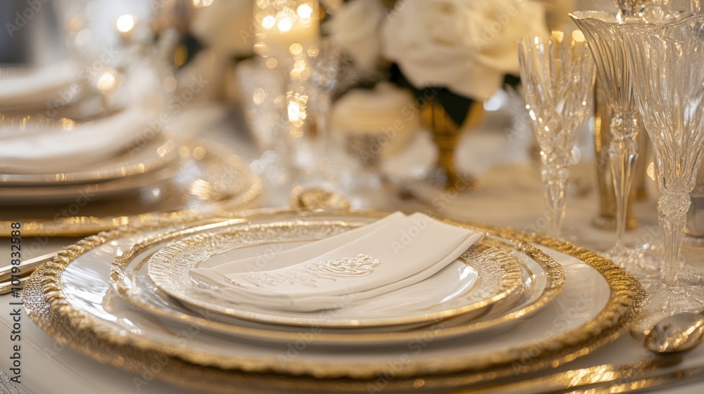 Elegant Table Setting with Gold Trimmed Plates