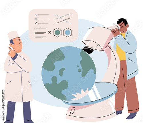 Science. Vector illustration. Scientists examine various factors to gain insights into complex phenomena The examination scientific data requires attention to detail and accuracy Analysis research