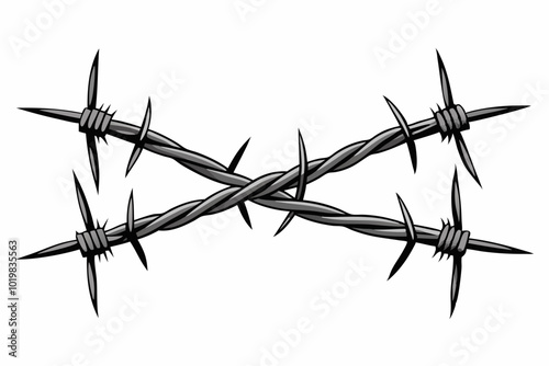 Metal barbed wire illustration on white background