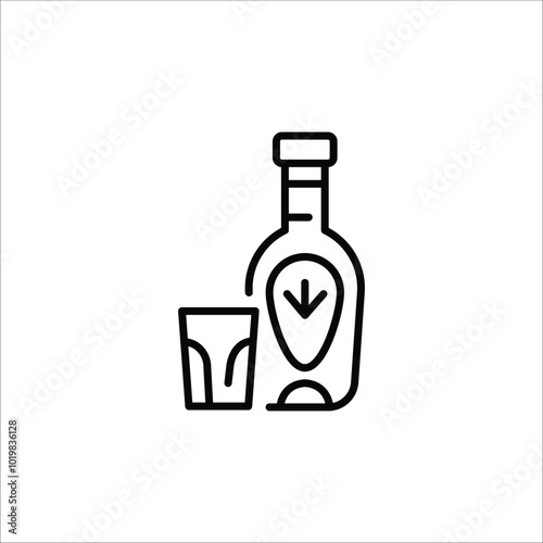 Tequila bottle and shot glass icon. Simple drink icon for Day of the Dead celebrations and Mexican culture. Perfect for social media, app, and web design. Vector illustration