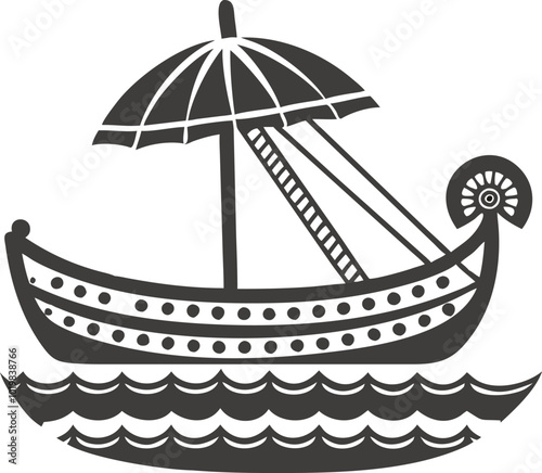 Onam festival boat with umbrella vector silhouette