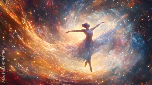 Wallpaper Mural Gracefully Dancing Ballerina in Vibrant Cosmic Swirl of Color and Light Torontodigital.ca
