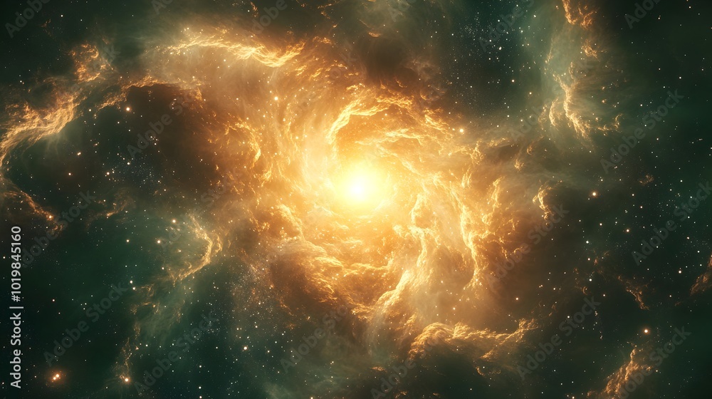 Fototapeta premium Mesmerizing Cosmic Explosion Glowing Nebula Swirling in Brilliant Stellar Energy