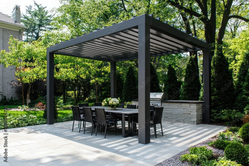 Elegant modern pergolas designed with understated, neutral tones.