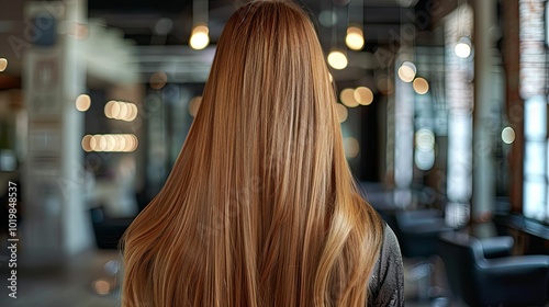 Woman with Long, Straight, Blonde Hair in a Salon photo