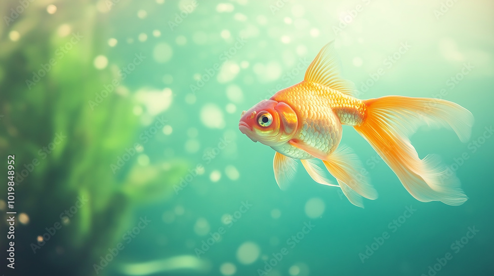 Goldfish swimming in a bright, natural aquatic environment Goldfish swimming in a bright, natural aquatic environment
