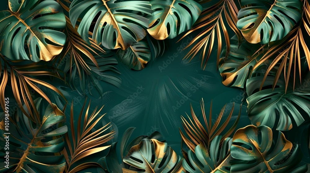 Lush Green and Gold Tropical Leaf Arrangement Lush Green and Gold Tropical Leaf Arrangement