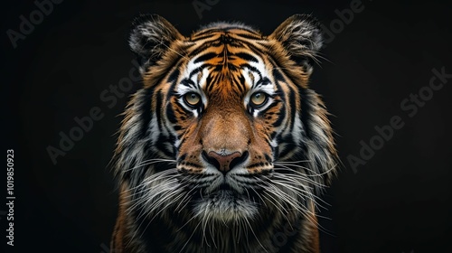 Close-up Portrait of a Tiger's Face with Black Background