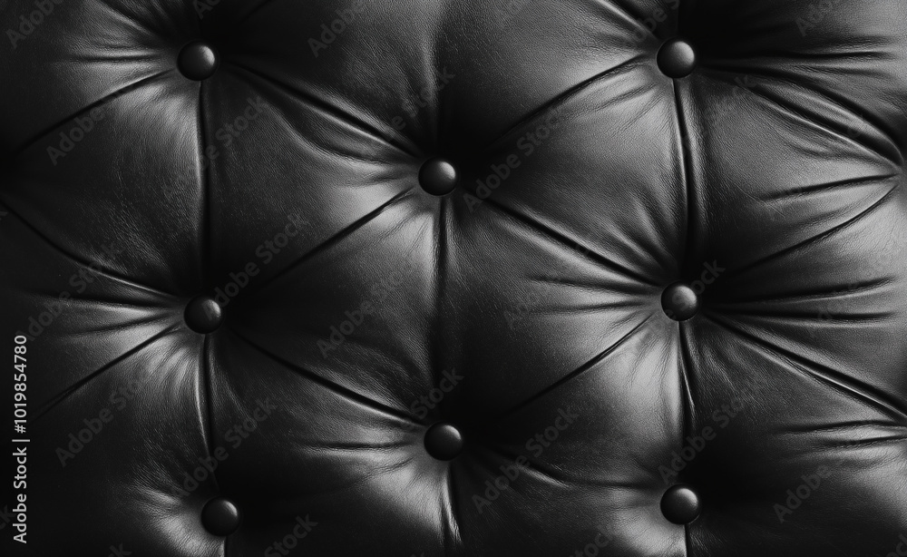 Fototapeta premium Close-up of black leather upholstery texture with buttons