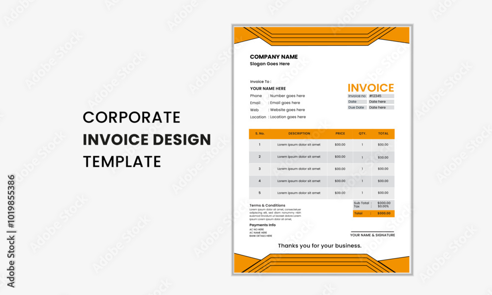 Corporate and business invoice design template design, Creative invoice template. Vector business stationary design. Corporate and business invoice design template design, Creative invoice template. Vector business stationary design.