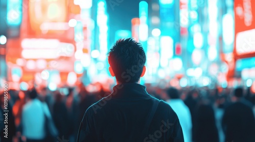 Shibuya crossing with busy crowds and bright lights