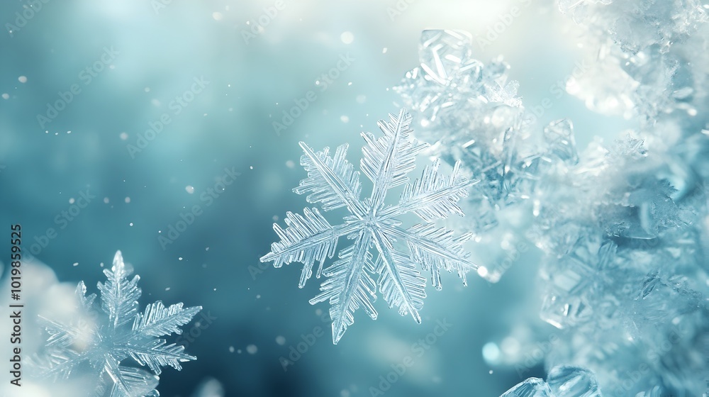 Captivating Snowflake Crystals in Icy Winter Wonderland Landscape