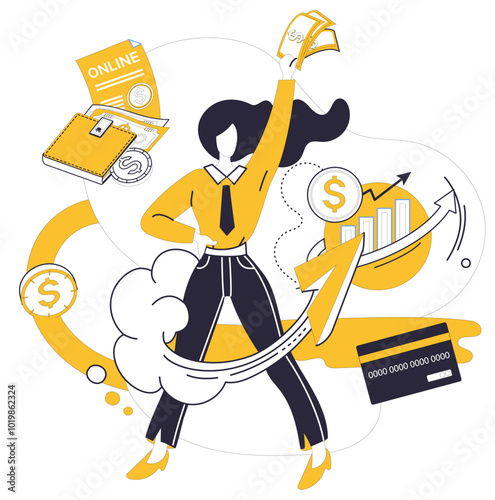Credit score vector illustration. Technology conducts orchestra, and credit scores are musical notes shaping melody Economy and finance intertwine, dancing to rhythm credit scores in perpetual waltz
