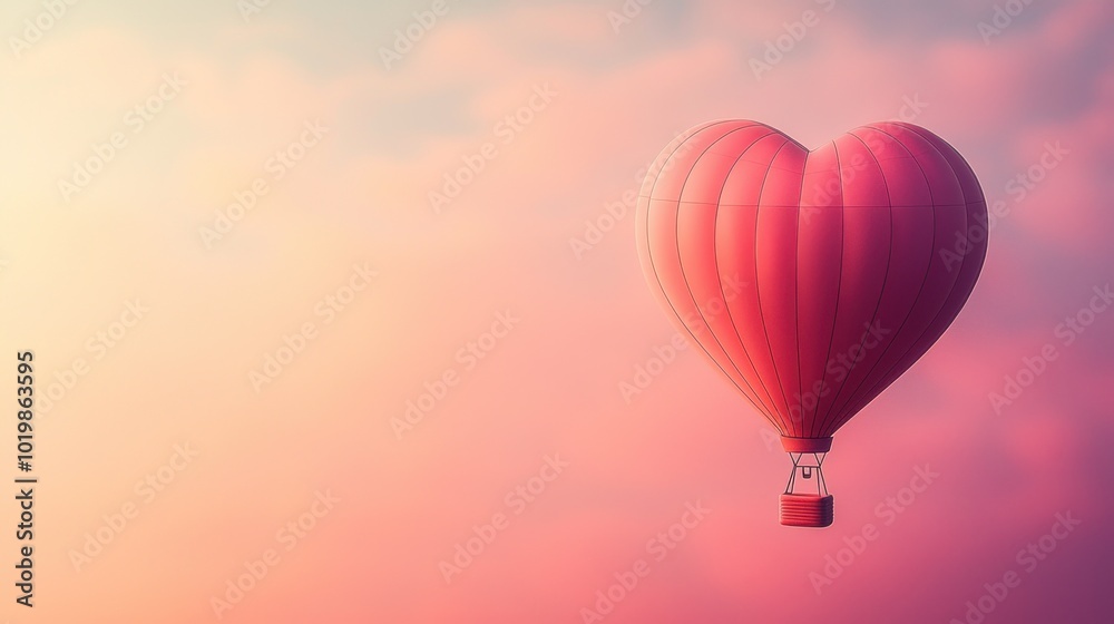 Fototapeta premium Heart-Shaped Hot Air Balloon in Soft Sunset Sky