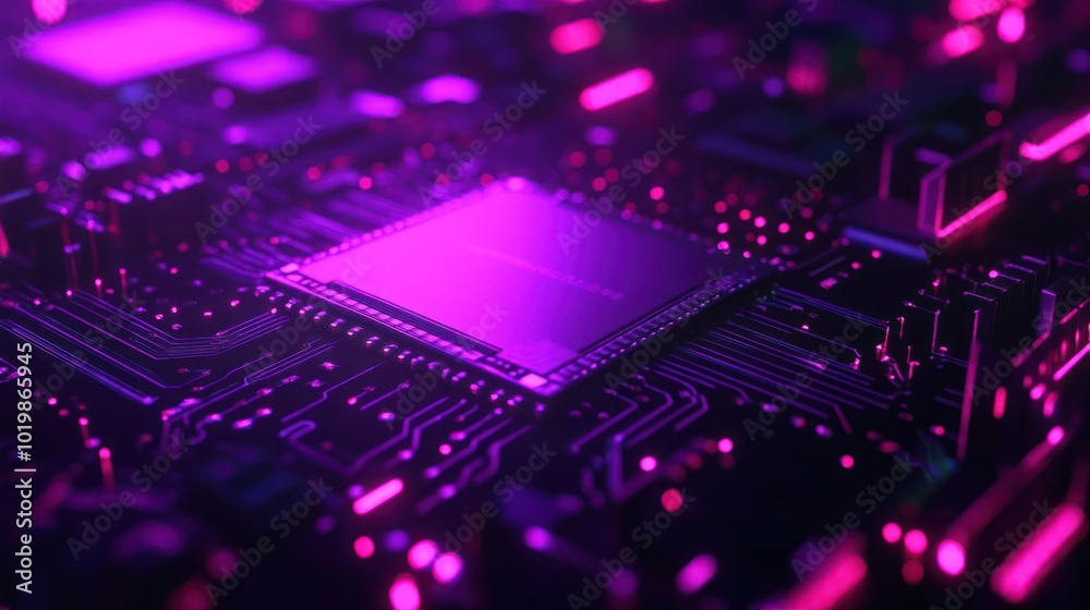 Close-Up of a Circuit Board with a Pink LED Light Close-Up of a Circuit Board with a Pink LED Light