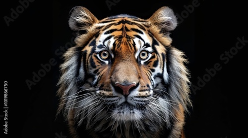 Close-up Portrait of a Tiger's Face with Intense Gaze