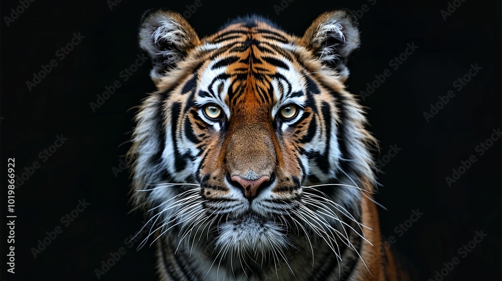 Close-up Portrait of a Tiger with Intense Gaze Close-up Portrait of a Tiger with Intense Gaze