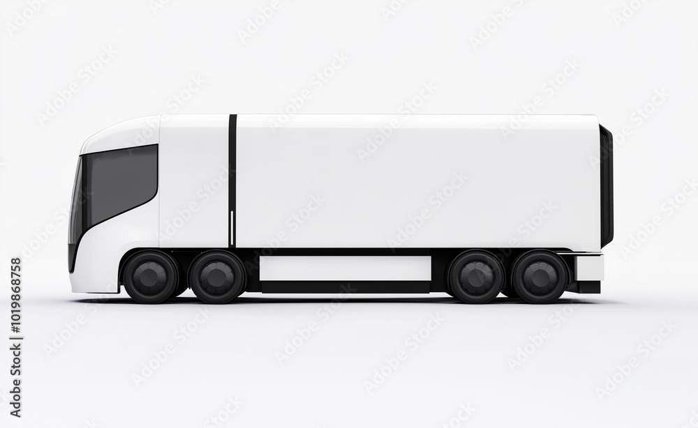 Minimalist white delivery truck parked on a blank background. Minimalist white delivery truck parked on a blank background.