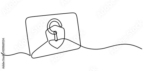 Email protection. Email security one continuous line drawing, Secure Mail Line Icon, Outline Vector Symbol Illustration, Vector Set of Illustration Document Security Concept. Line Art Style Background