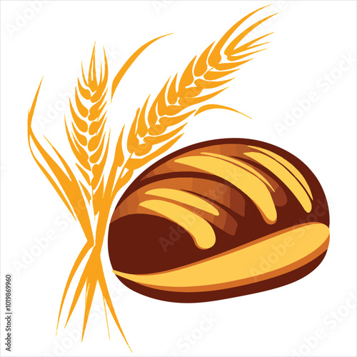 simple logo of a bread with ears of corn next to it and a bakery bolillo tool classic style, on a white backgound.
