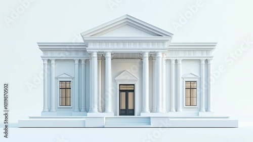 White Classical Building with Doric Columns and Entablature