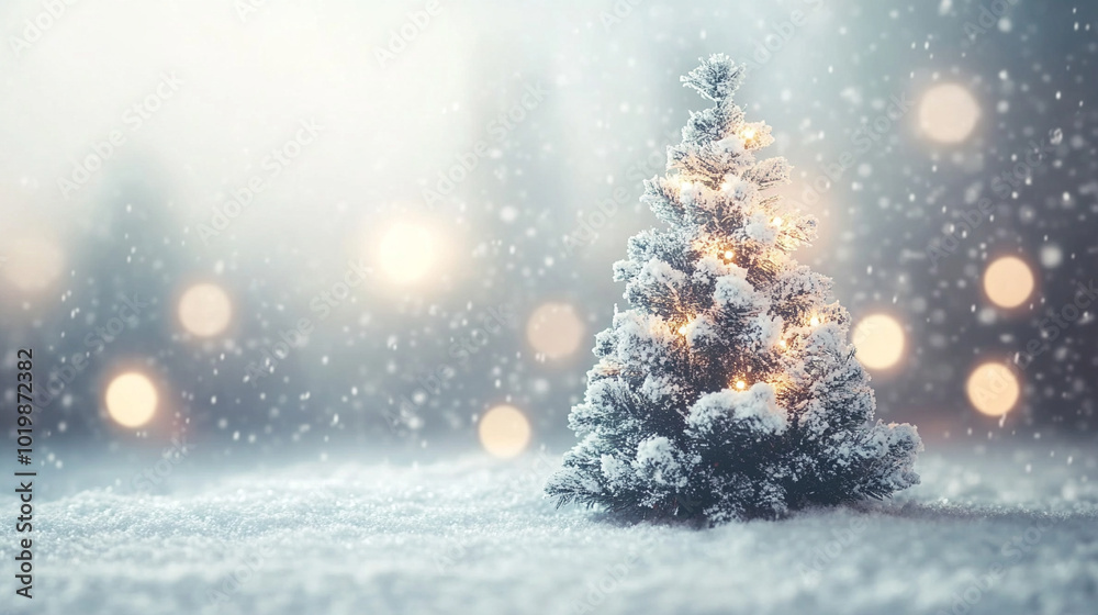 Christmas tree adorned with twinkling lights and snowflakes, surrounded by a dreamy bokeh effect. This enchanting scene evokes the warmth and joy of the holiday season