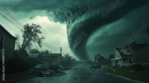 Wallpaper Mural A fast-moving tornado with a trail of destruction behind it, heading toward a residential area. Torontodigital.ca