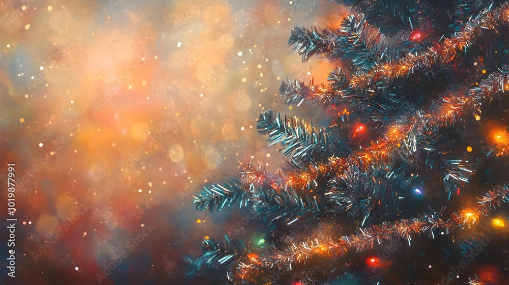 Cozy Christmas Tree Lit by Glittering Lights in Snowy Wonderland Cozy Christmas Tree Lit by Glittering Lights in Snowy Wonderland