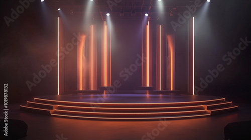 An empty stage illuminated by a spotlight. A stage with a spotlight, A spotlight on the stage, background
