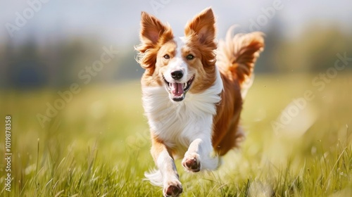 Happy Dog Running in Field