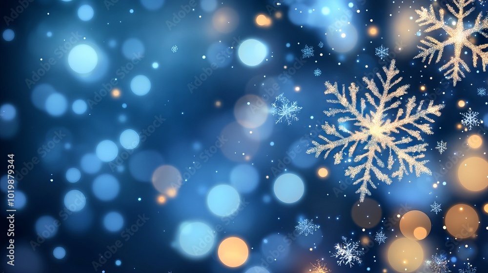 Naklejka premium Festive christmas background with snowflakes and bokeh lights - elegant winter holiday vector illustration