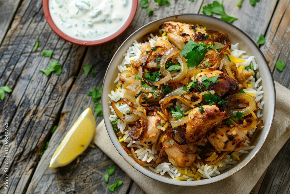 Chicken and Rice Dish with Onion and Parsley Chicken and Rice Dish with Onion and Parsley