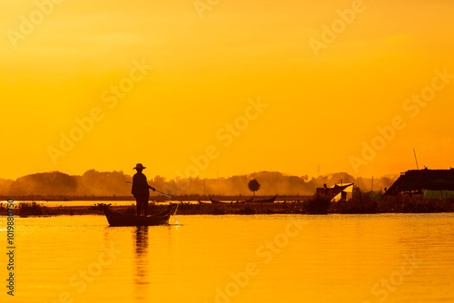 fishermen who go out fishing in mandalay, inle lake photo