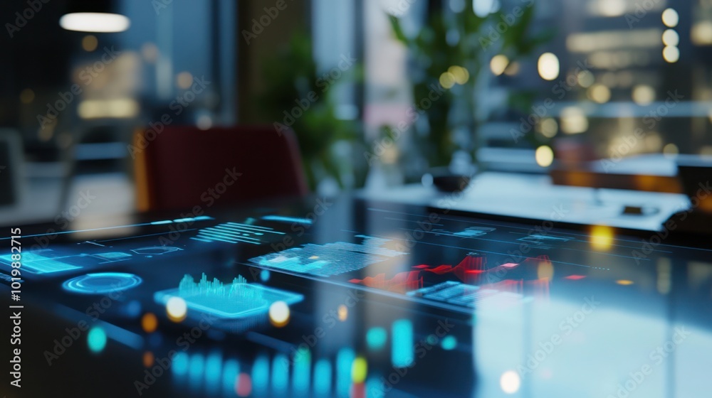 Futuristic Office Table with Interactive Display Futuristic Office Table with Interactive Display