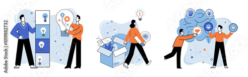 Unconventional thinking vector illustration. Success is destination for those who navigate seas unconventional innovation Each unique idea is puzzle piece forming mosaic your identity