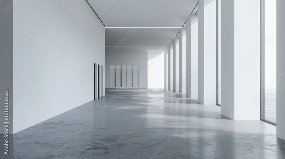 Obraz premium Minimalist White Corridor with Sunlight