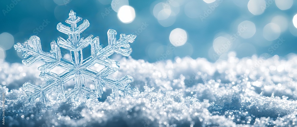 Beautiful snowflake christmas wallpaper: natural icy winter banner with ample copy-space for holiday greetings and festive designs Beautiful snowflake christmas wallpaper: natural icy winter banner with ample copy-space for holiday greetings and festive designs