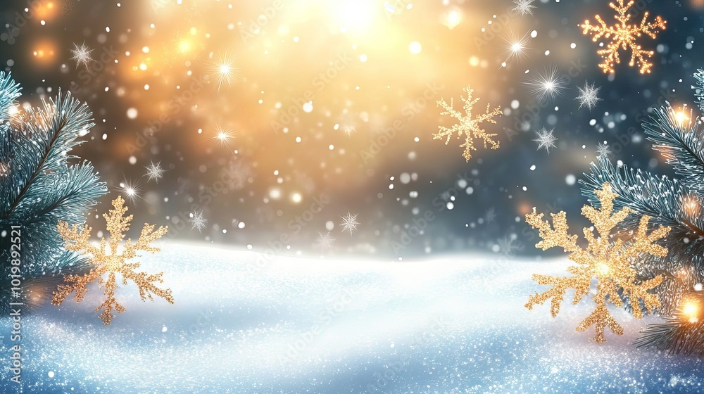 Enchanting christmas winter background with magical snow sparkles, glowing lights, and snowflakes featuring blank copy space - vector illustration Enchanting christmas winter background with magical snow sparkles, glowing lights, and snowflakes featuring blank copy space - vector illustration