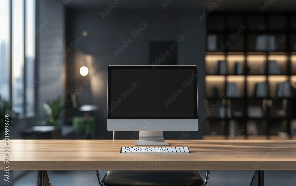 3D rendering of an office with a modern, minimalist interior design 3D rendering of an office with a modern, minimalist interior design